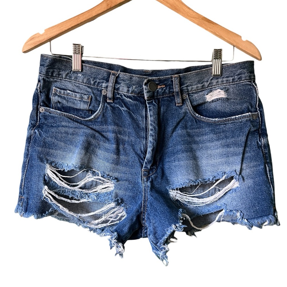 BlankNYC The Barrow Vintage High Rise Distressed Blue Denim Shorts Size 30‎
